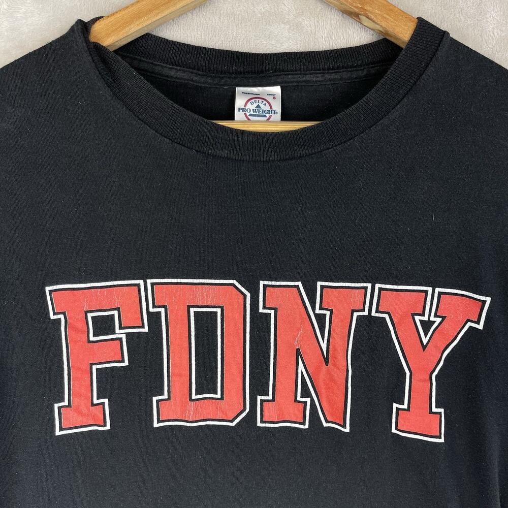Vintage FDNY T Shirt Delta Pro Weight Black Faded NYC Fire Dept Small Grungecore - Picture 2 of 11